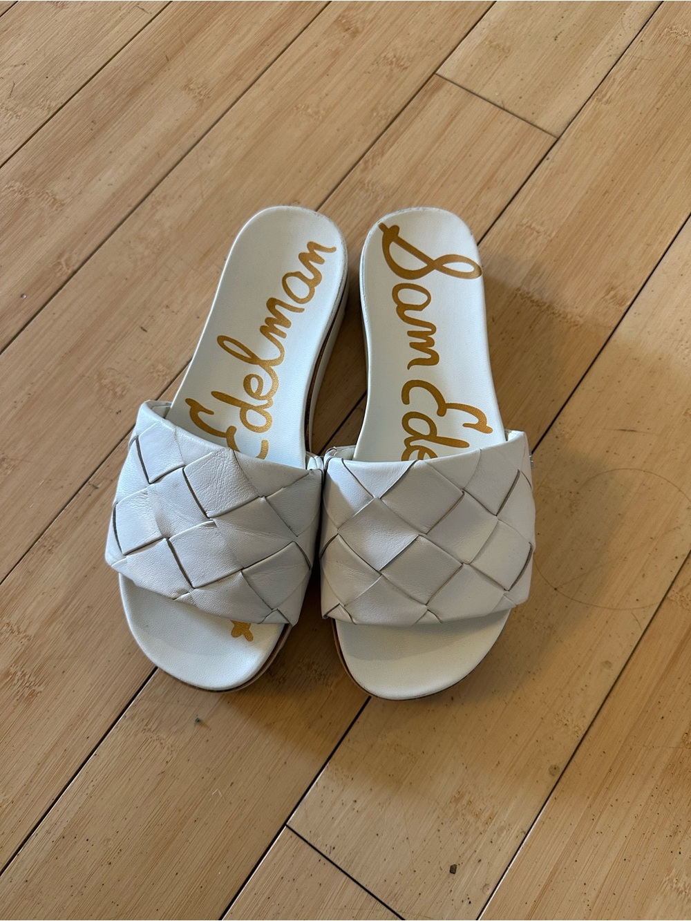 Sam Edelman White Woven Slide Mules
